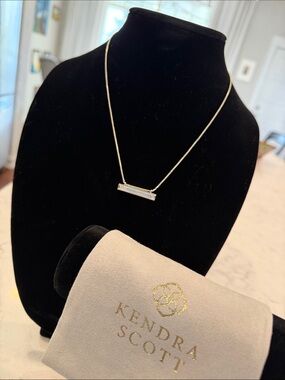 Kendra Scott Gold Bar Necklace with White Stone